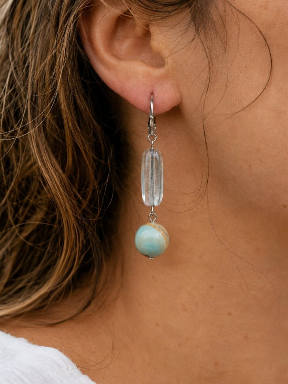 Amazonite Stone Earrings, Boho Coastal Earrings, Soft Girl Minimalist Earrings